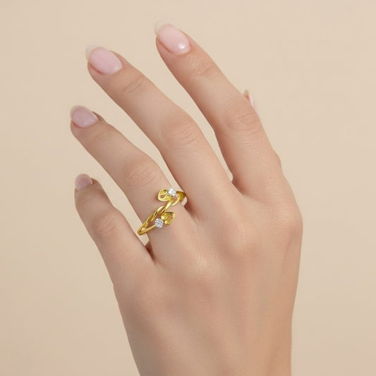 Yellow Gold Leaf Twist Floral Sparkle Diamond Gold Ring