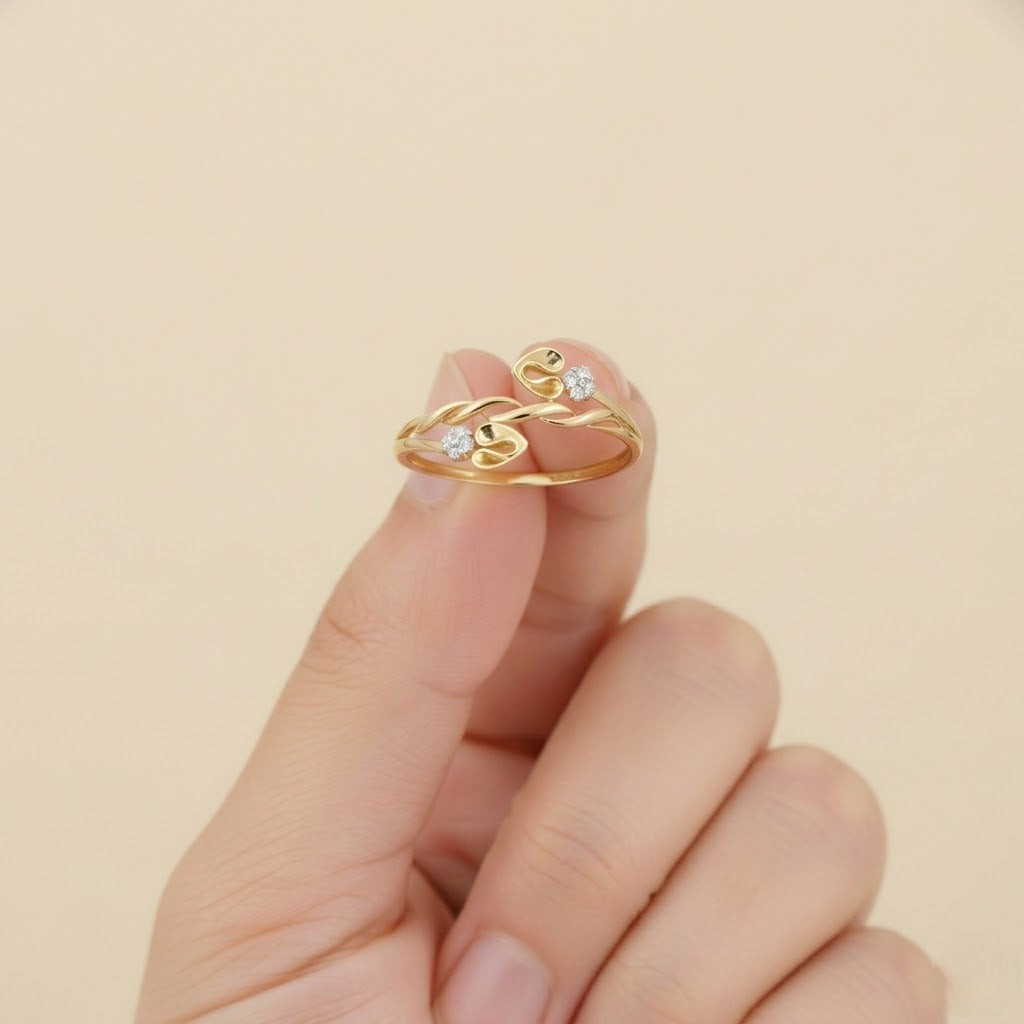 Yellow Gold Leaf Twist Floral Sparkle Diamond Gold Ring