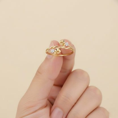 Yellow Gold Leaf Twist Floral Sparkle Diamond Gold Ring