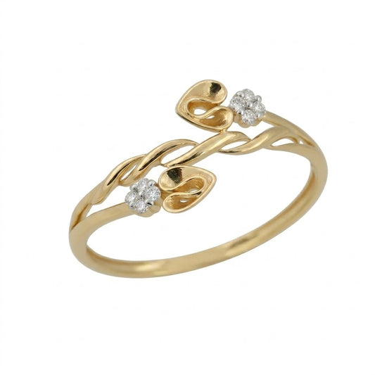 Yellow Gold Leaf Twist Floral Sparkle Diamond Gold Ring