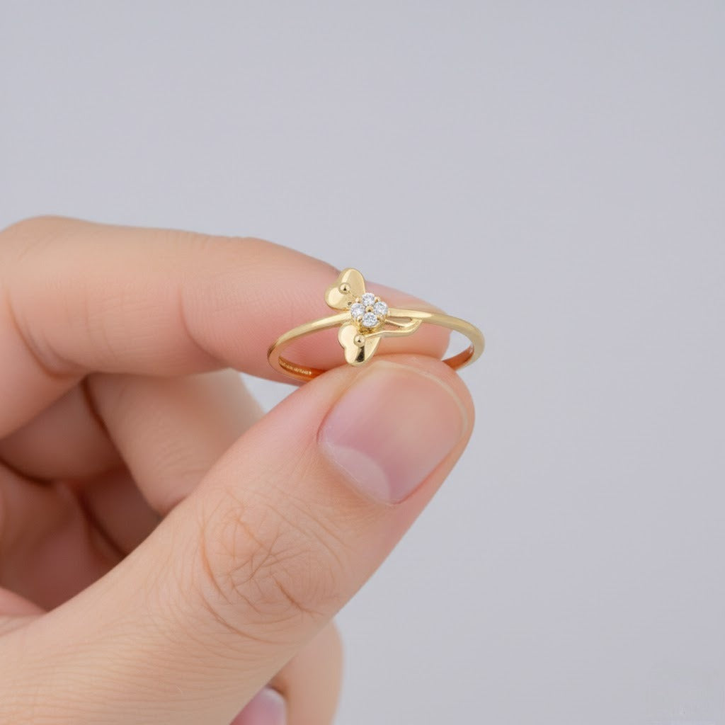 Minimal Butterfly Curve Sparkle Diamond Gold Ring