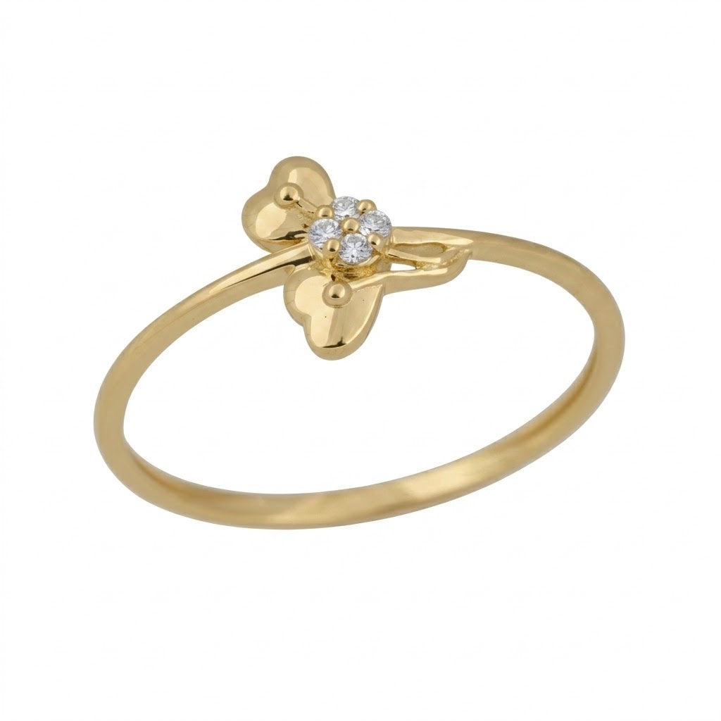 Minimal Butterfly Curve Sparkle Diamond Gold Ring