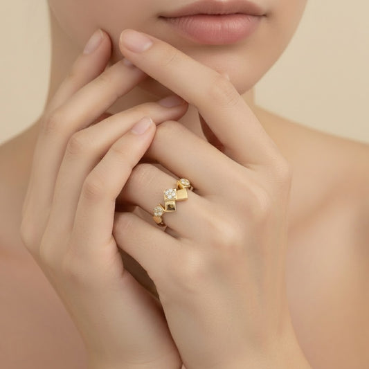 Modern Square Rhythm Sparkle Diamond Gold Ring