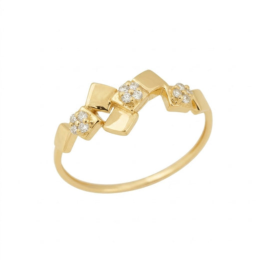 Modern Square Rhythm Sparkle Diamond Gold Ring