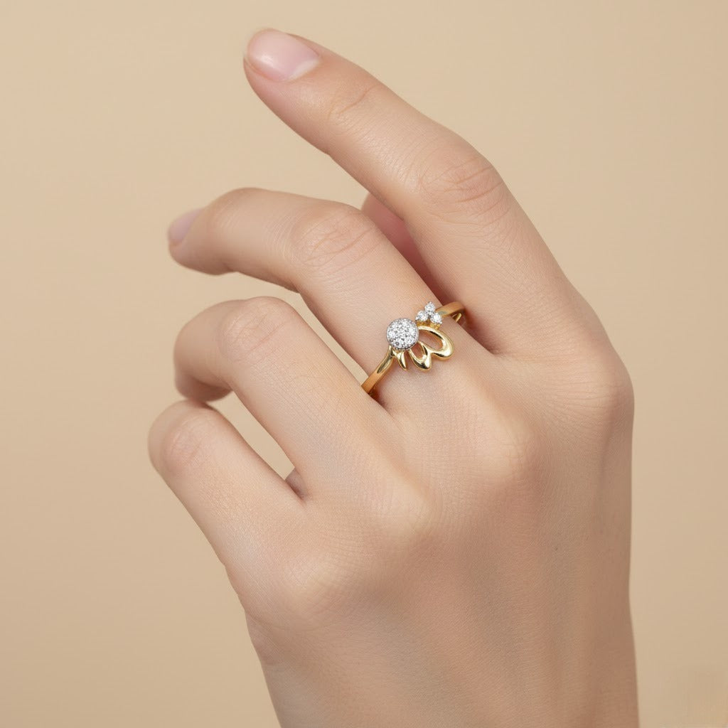 Delicate Floral Curve Sparkle Design Diamond Gold Ring