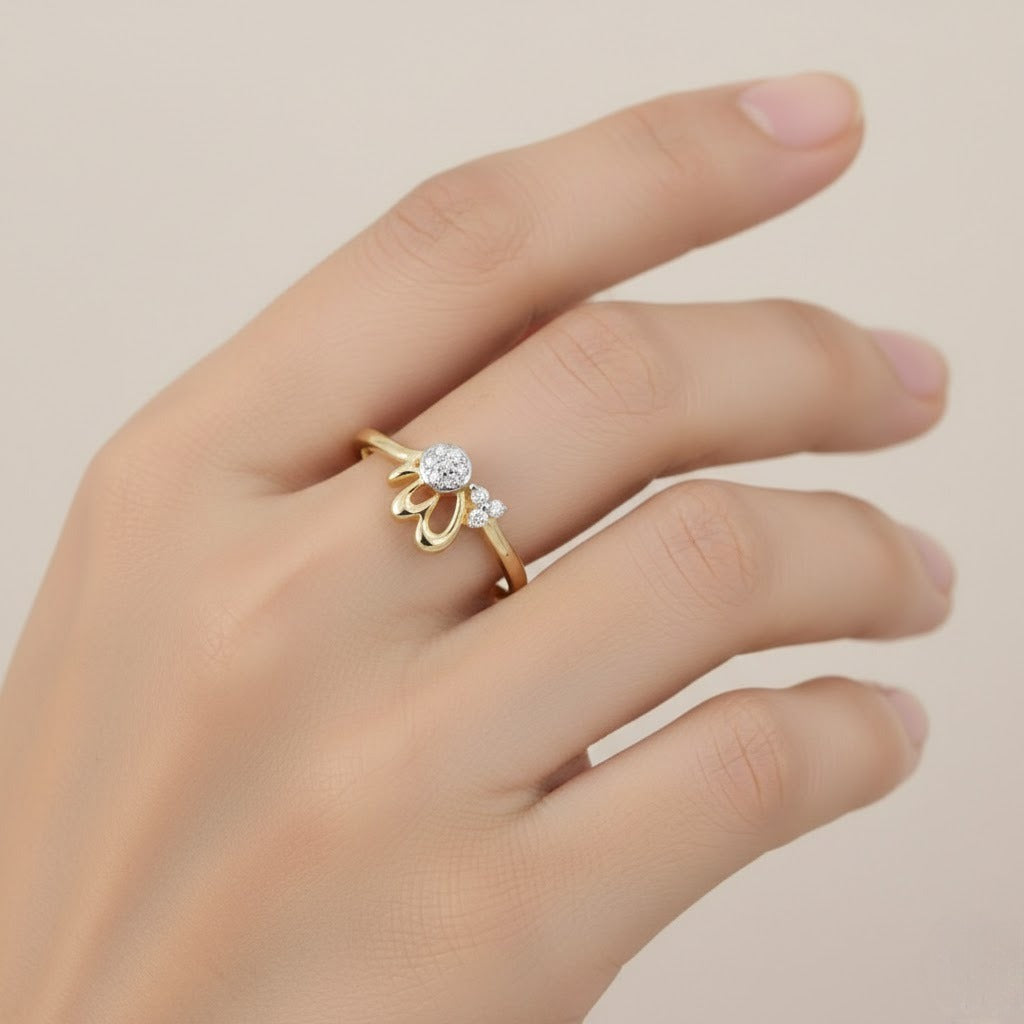 Delicate Floral Curve Sparkle Design Diamond Gold Ring