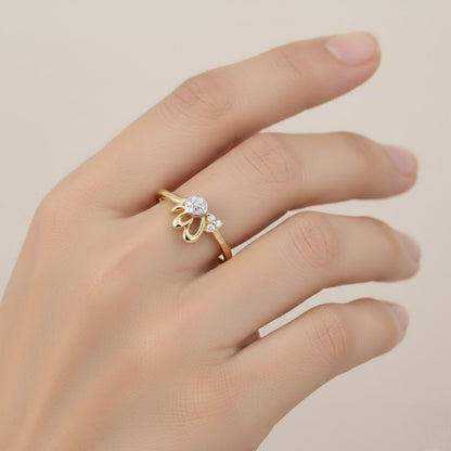 Delicate Floral Curve Sparkle Design Diamond Gold Ring