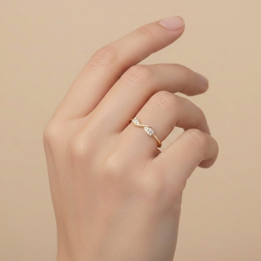Infinity Curve Twin Sparkle Design Diamond Gold Ring