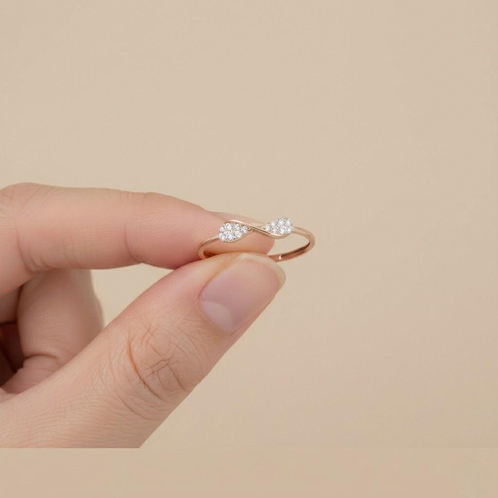 Infinity Curve Twin Sparkle Design Diamond Gold Ring