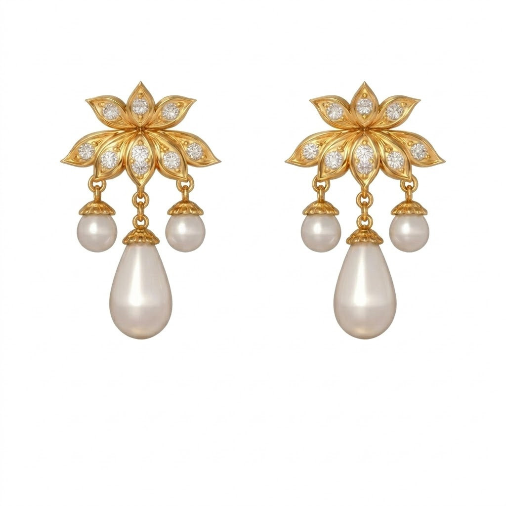 Floral Pearl Drop Earring