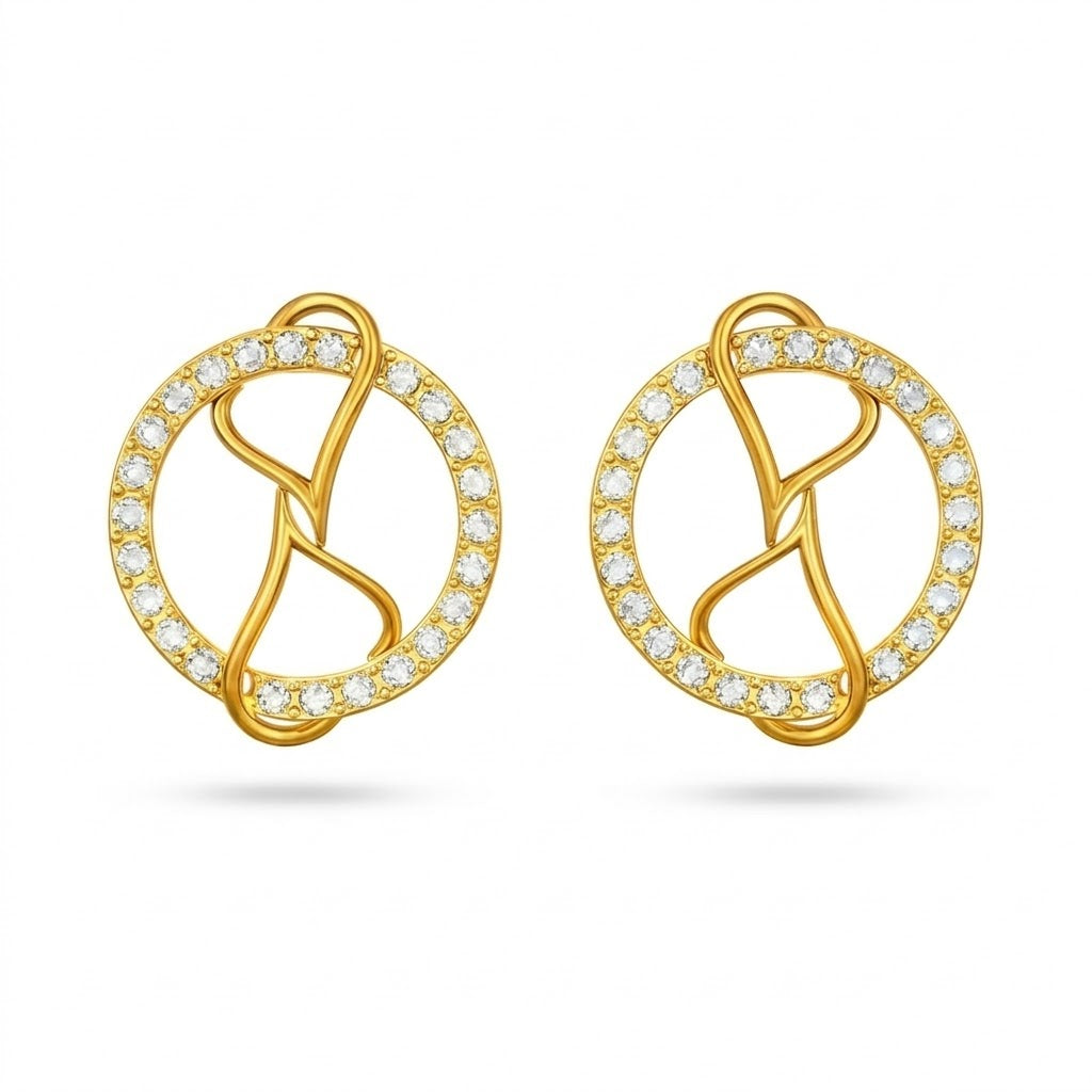9K Yellow Gold Orbit Swirl Diamond Earrings for Women by TTJ Jewellery