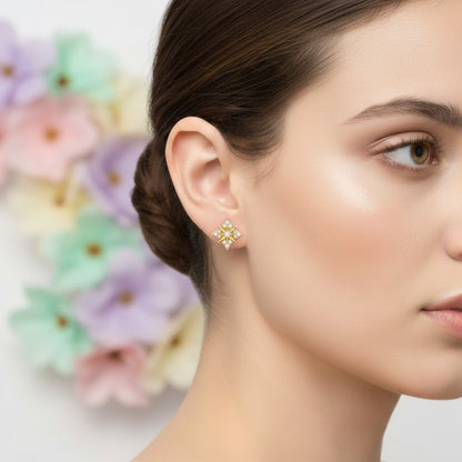 Spiked Floral Cluster Diamond Gold Earrings