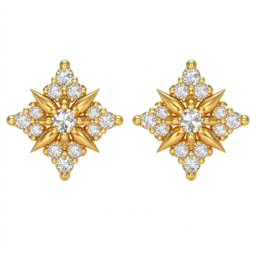 Spiked Floral Cluster Diamond Gold Earrings