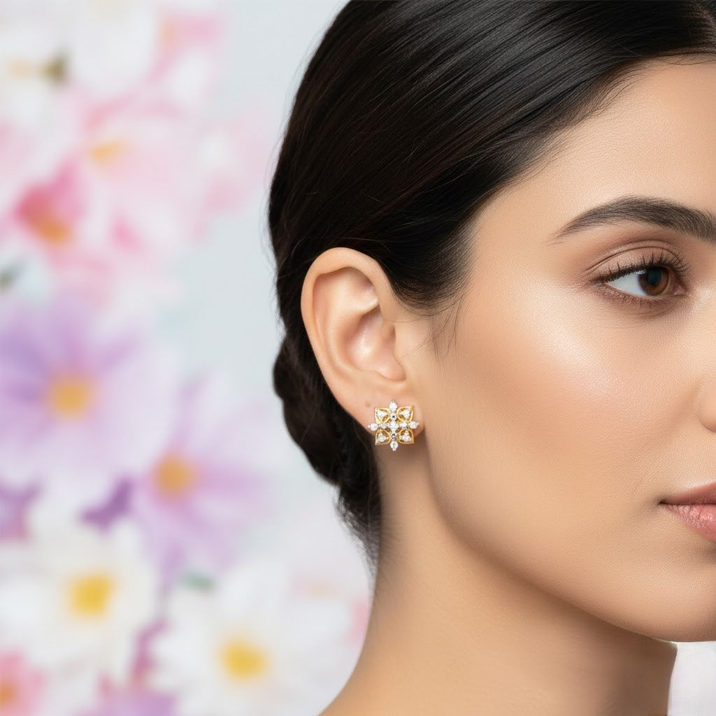 Classic Floral Diamond Stud Earrings