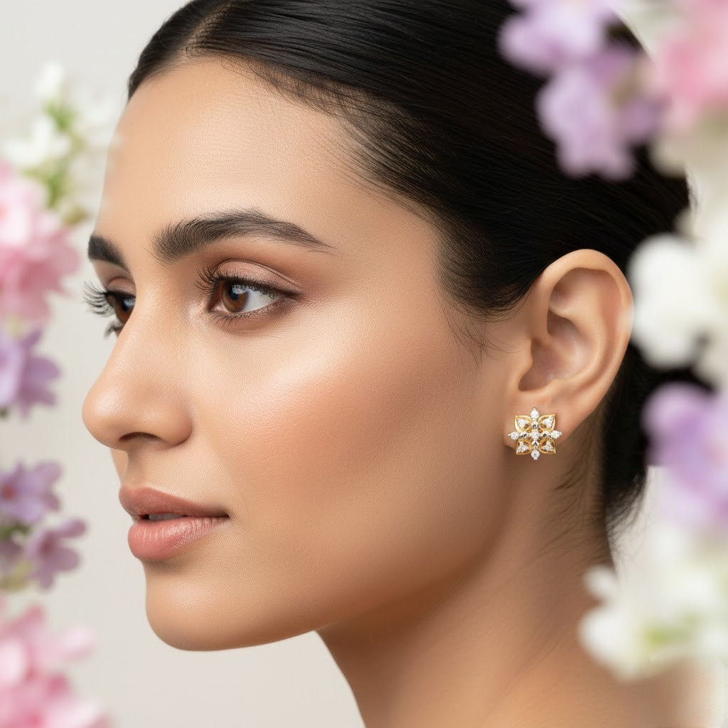 Classic Floral Diamond Stud Earrings