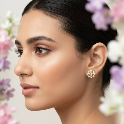 Classic Floral Diamond Stud Earrings