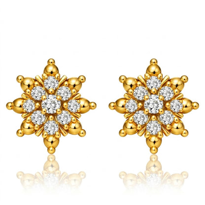 Pretty Floral Star Cluster Diamond Gold Earrings
