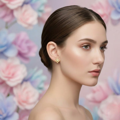 Ornate Floral Quatrefoil Diamond Gold Earrings