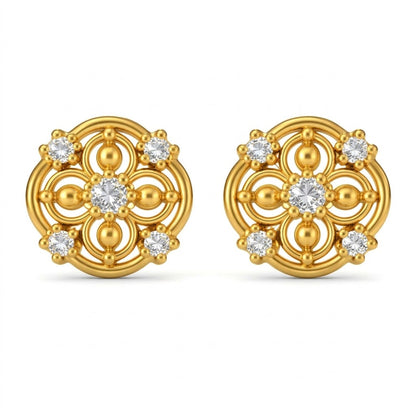 Circular Floral Scroll Diamond Gold Earrings