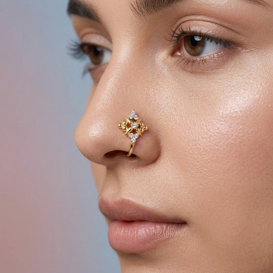 Royal Starburst Floral Diamond Gold Nose Pin