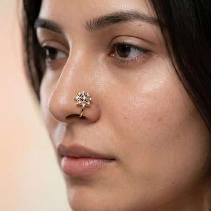 Radiant Floral Diamond Nose Pin in Gold