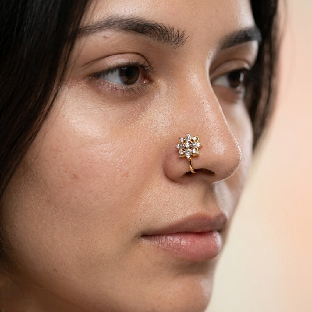 Radiant Floral Diamond Nose Pin in Gold