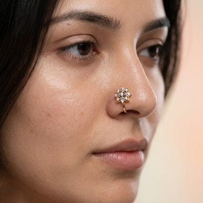 Radiant Floral Diamond Nose Pin in Gold