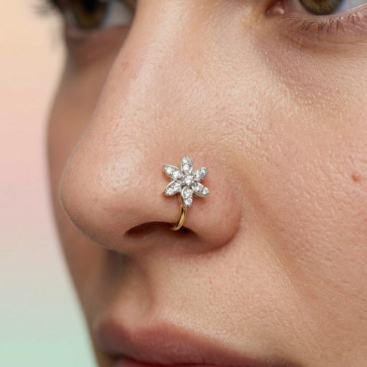 Elegant Petal Bloom Diamond Gold Nose Pin