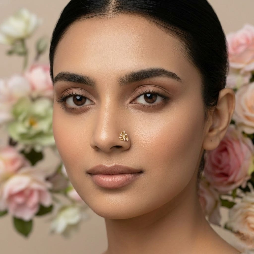 Floral Spray Teardrop Nose Pin