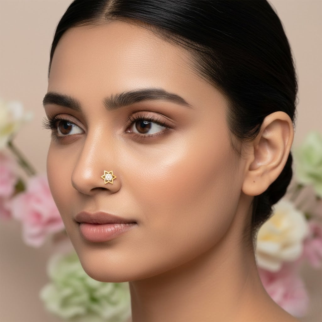 Six Petal Lattice Nose Pin