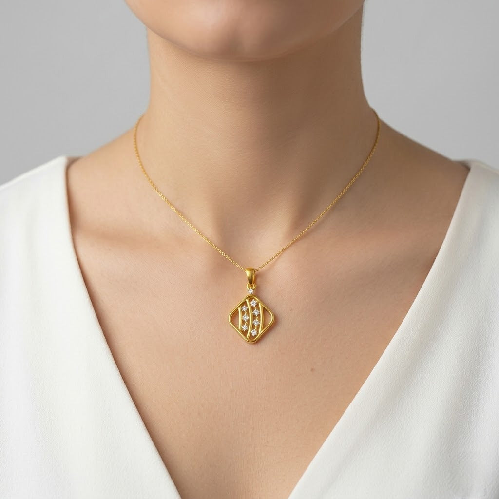 Modern Geometric Sparkle Design diamond gold pendant