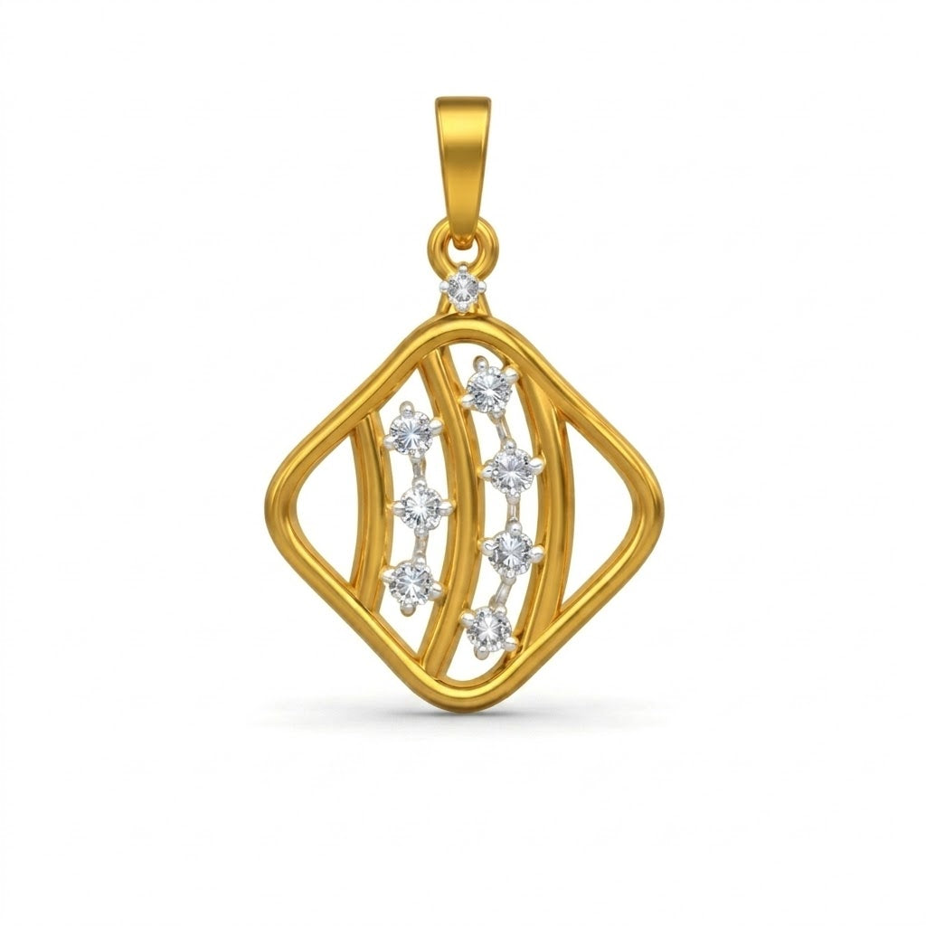 Modern Geometric Sparkle Design diamond gold pendant