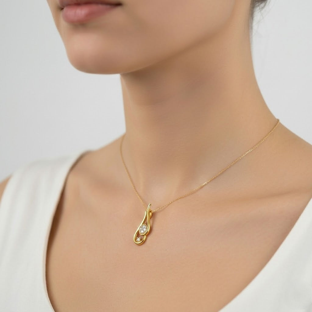 Flame Curve Glow Diamond Gold Pendant