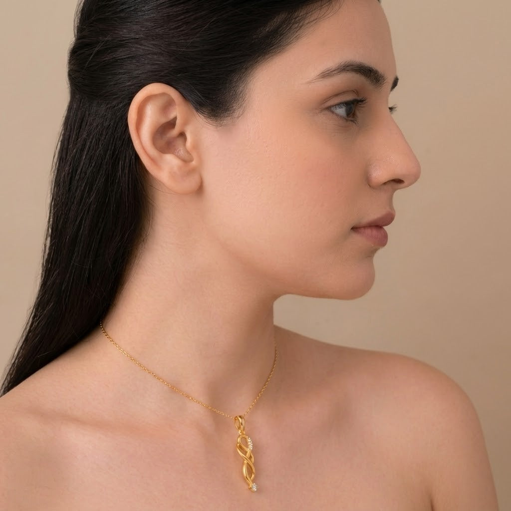 Graceful infinity twist diamond gold pendant