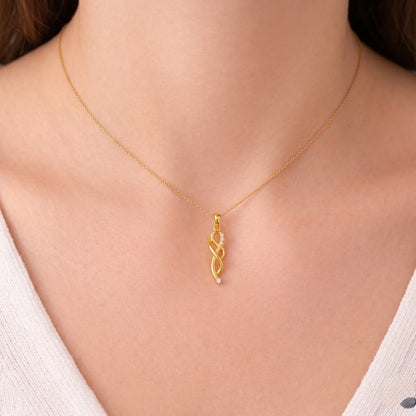 Graceful infinity twist diamond gold pendant
