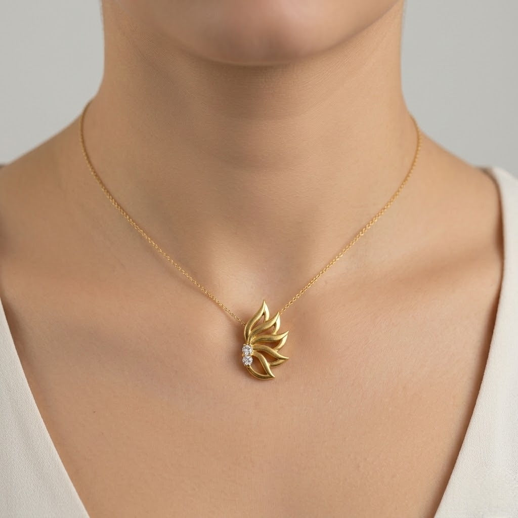 Radiant Winged Bloom Diamond Gold Pendant