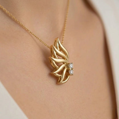 Radiant Winged Bloom Diamond Gold Pendant