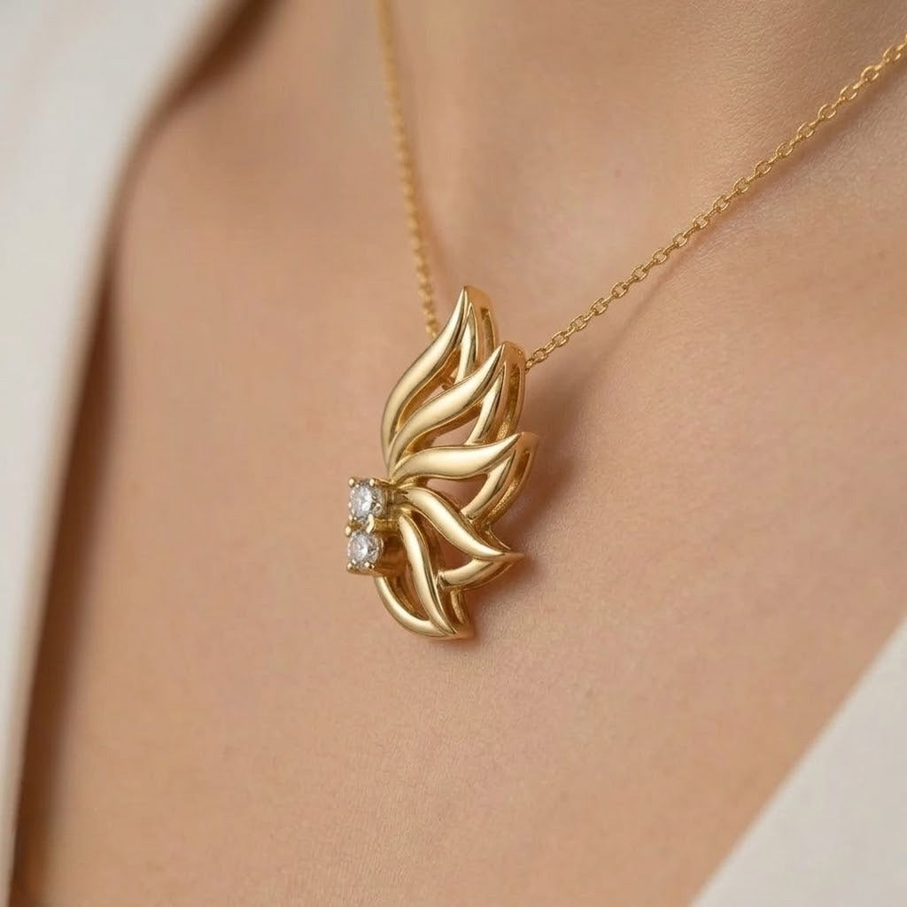 Radiant Winged Bloom Diamond Gold Pendant