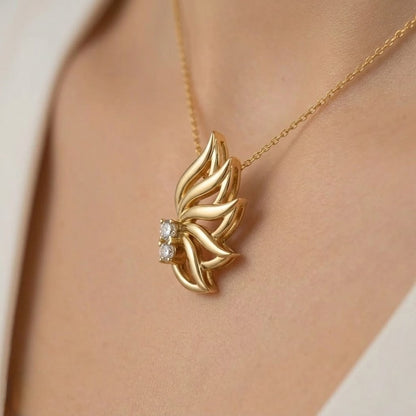 Radiant Winged Bloom Diamond Gold Pendant