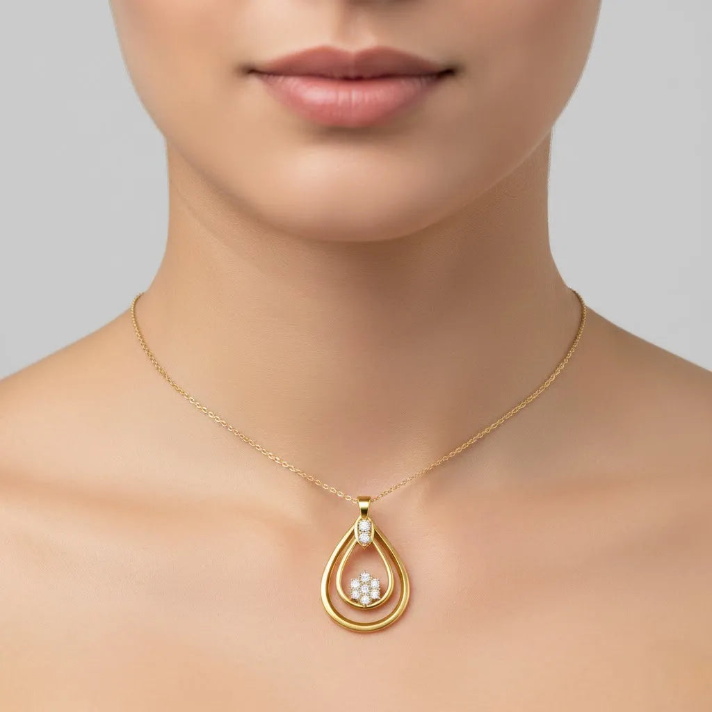 Teardrop Halo Glow Diamond Gold Pendant