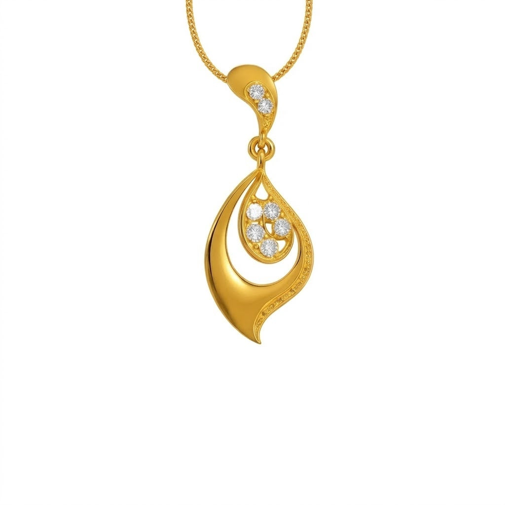 Graceful Leaf Curve Motif diamond gold pendant