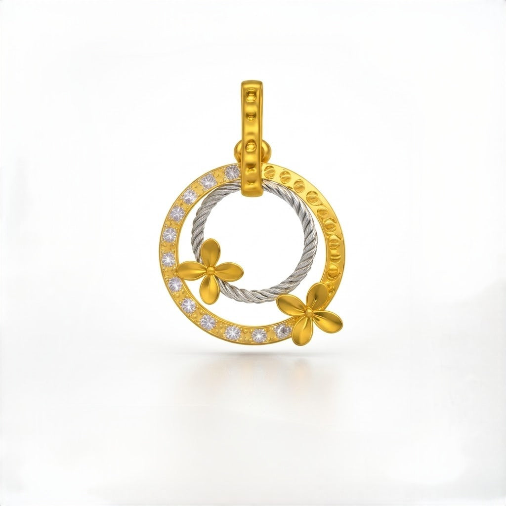 Elegant Floral Circle Diamond Gold Pendant