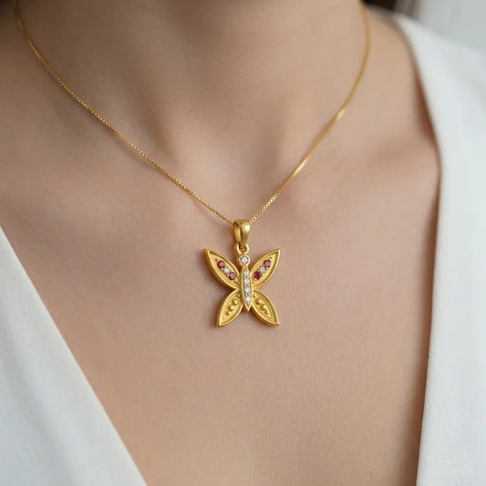 Elegant Butterfly Inspired Motif diamond gold pendant