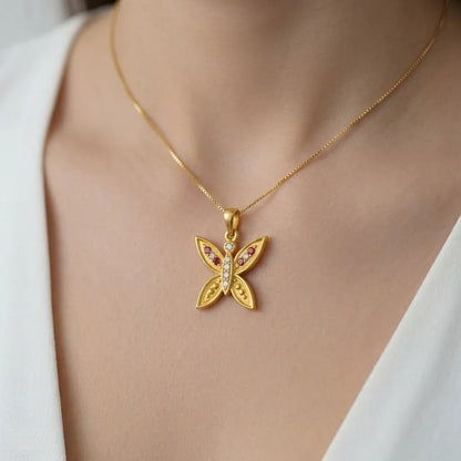 Elegant Butterfly Inspired Motif diamond gold pendant