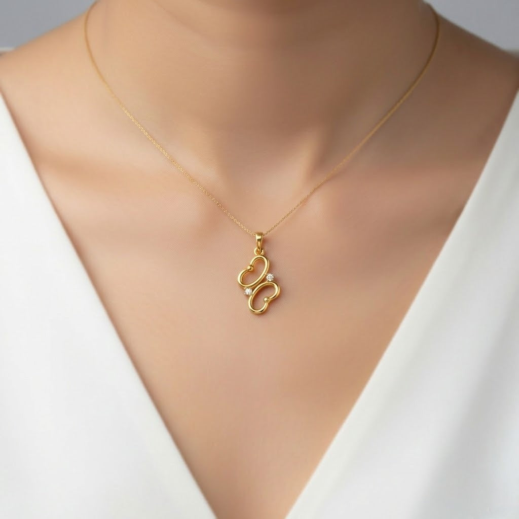 Playful Double Loop Diamond Gold Pendant