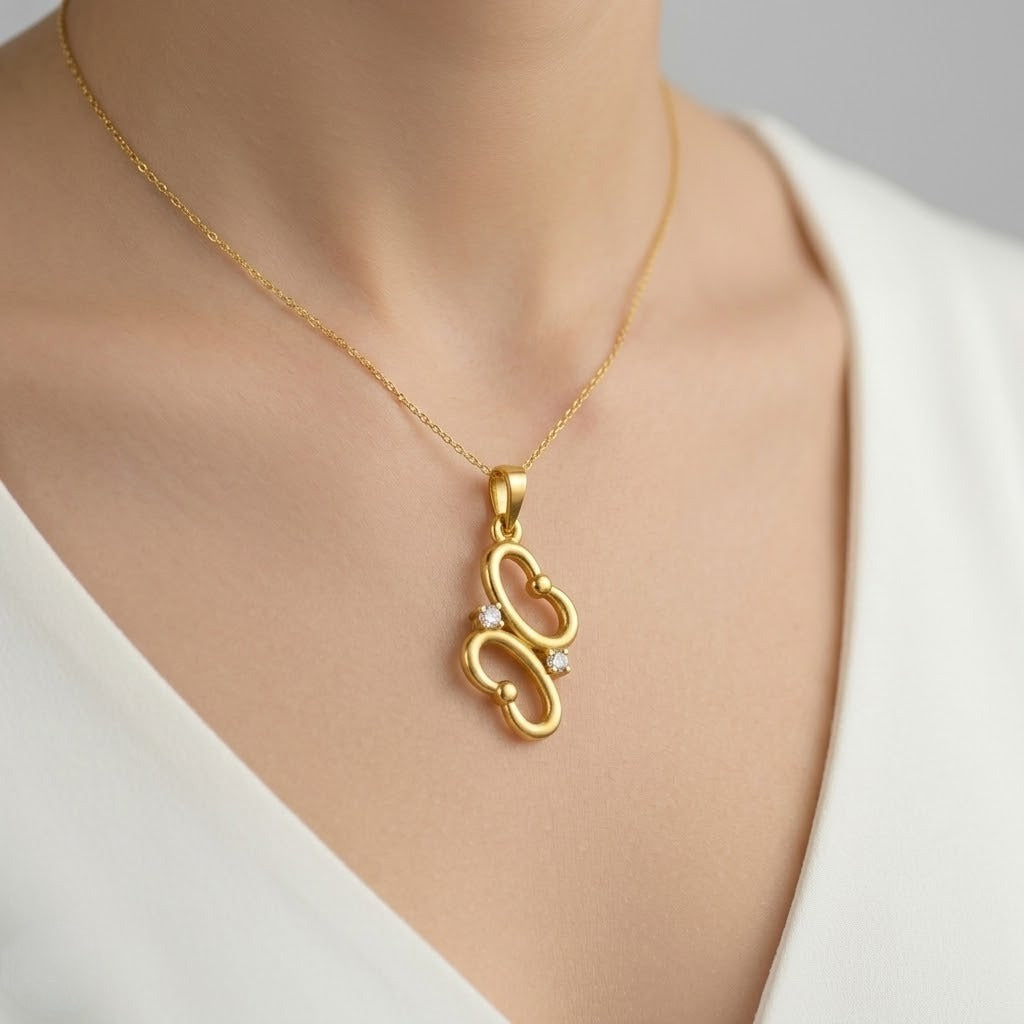 Playful Double Loop Diamond Gold Pendant