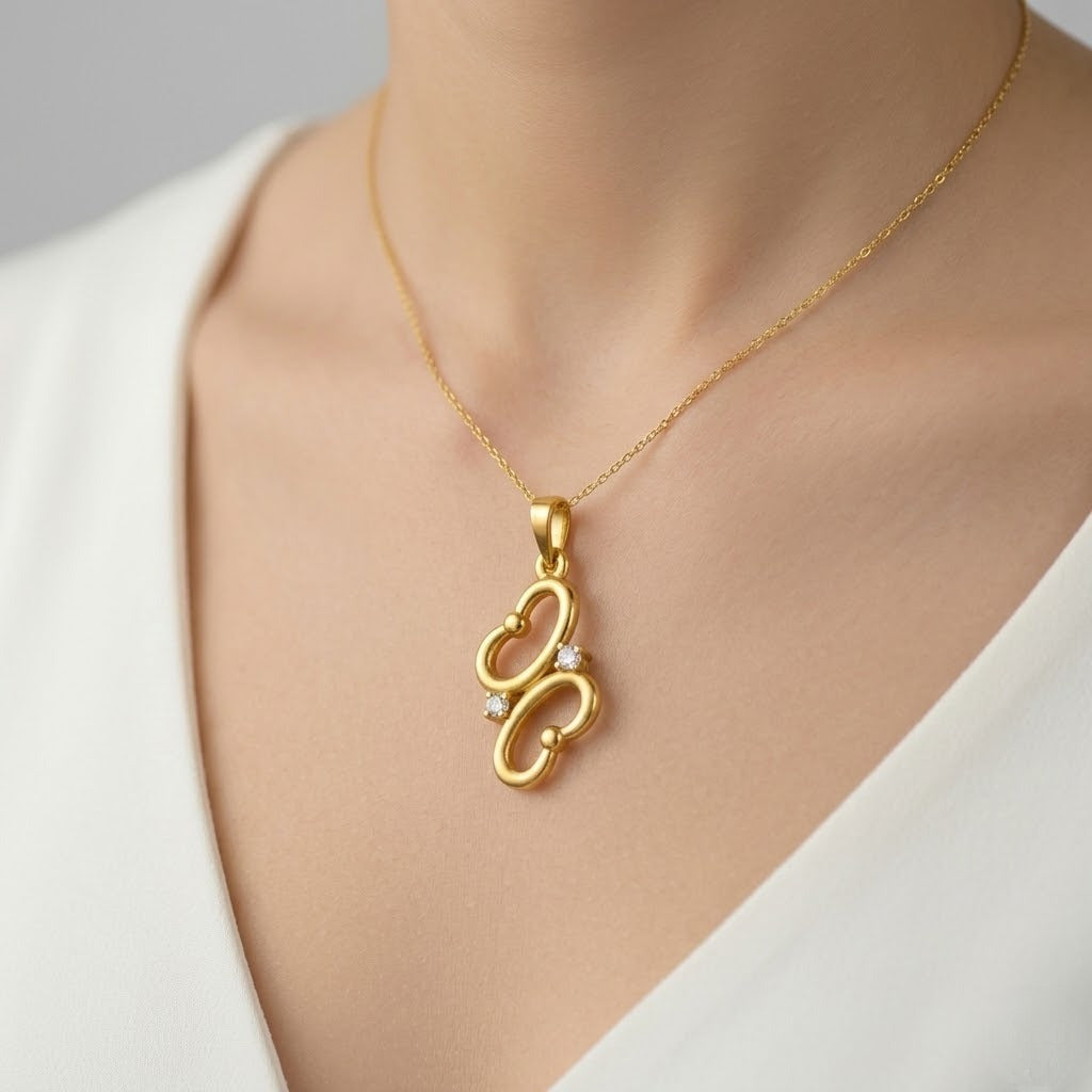 Playful Double Loop Diamond Gold Pendant