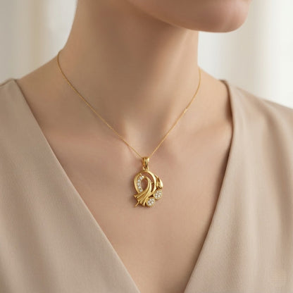 Graceful Swirl Bloom Accent diamond gold pendant