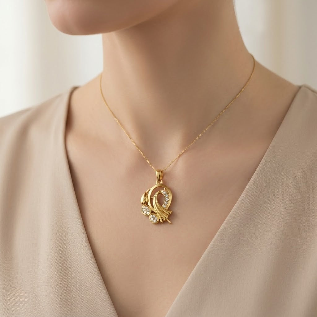 Graceful Swirl Bloom Accent diamond gold pendant