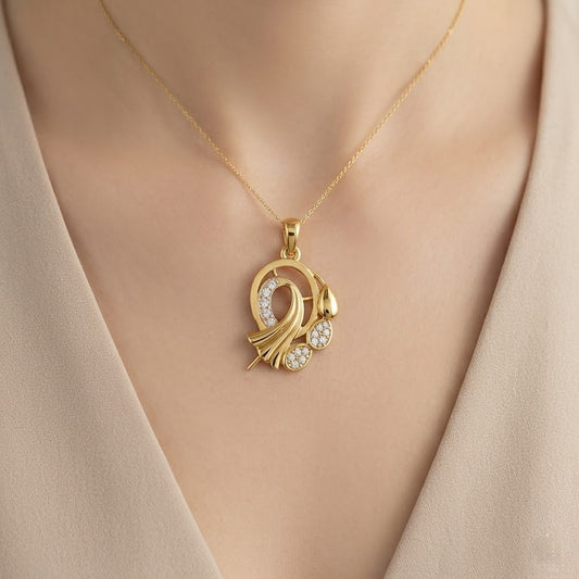 Graceful Swirl Bloom Accent diamond gold pendant